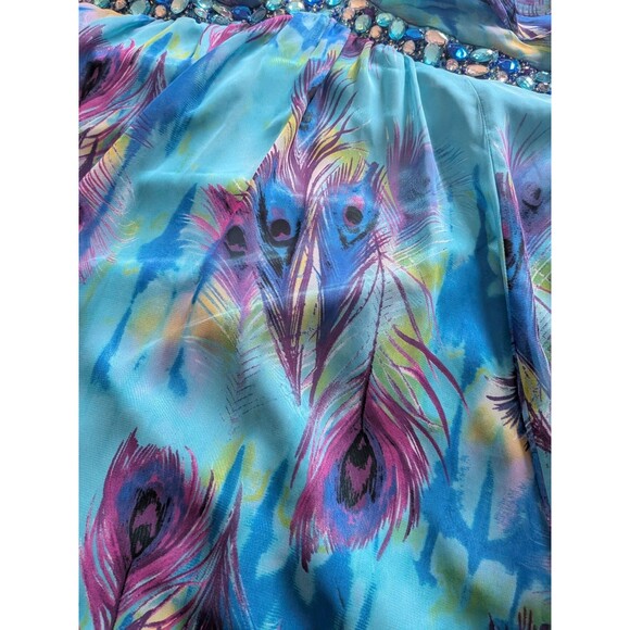 Deb Vtg 90s Y2K Dress Womens 24 Strapless Embellished High-lo Blue Peacock Maxi - Picture 16 of 16